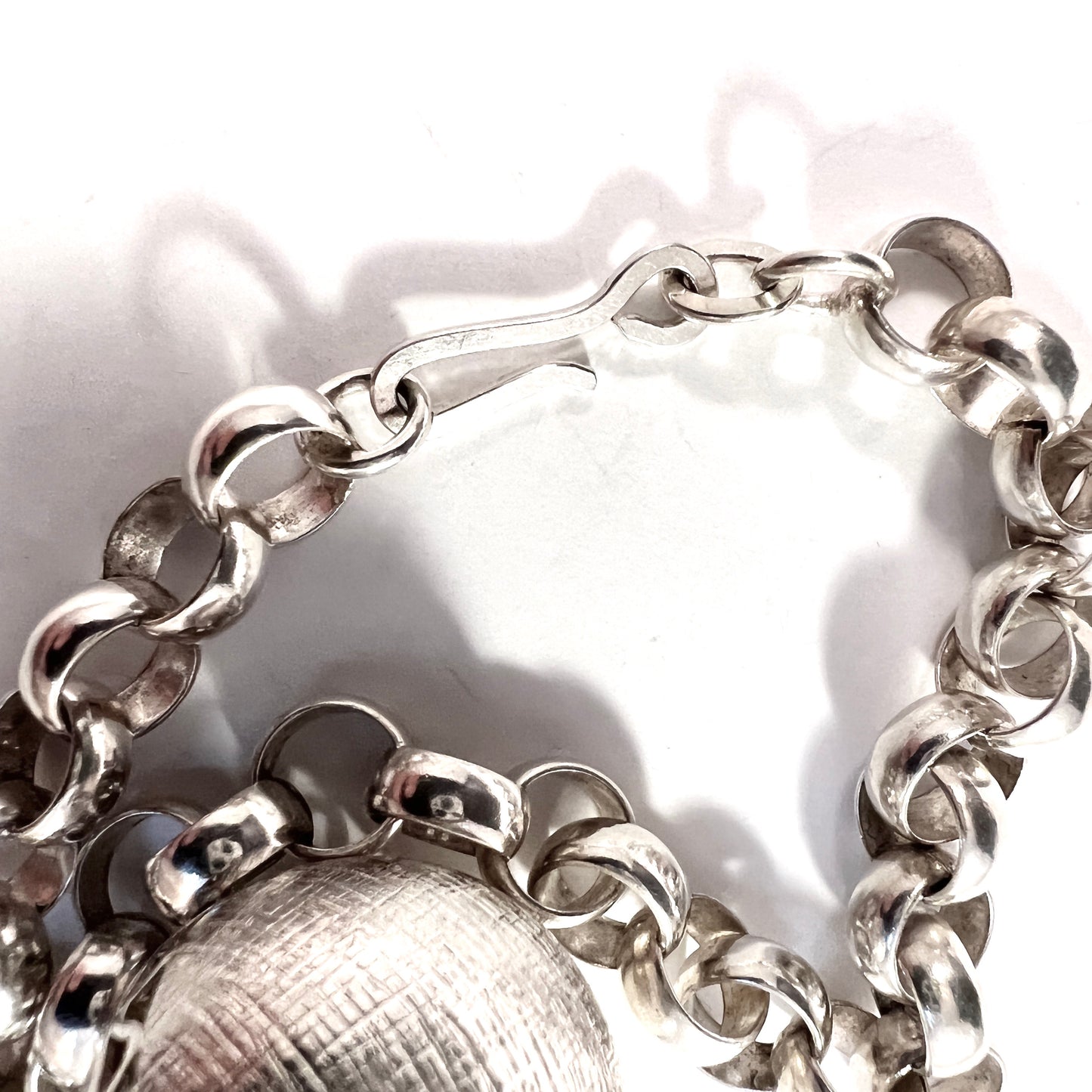 Antti Rahunen, Finland 1973. Sterling Bracelet w Large Ball Charm by Einari Ailio Finland.