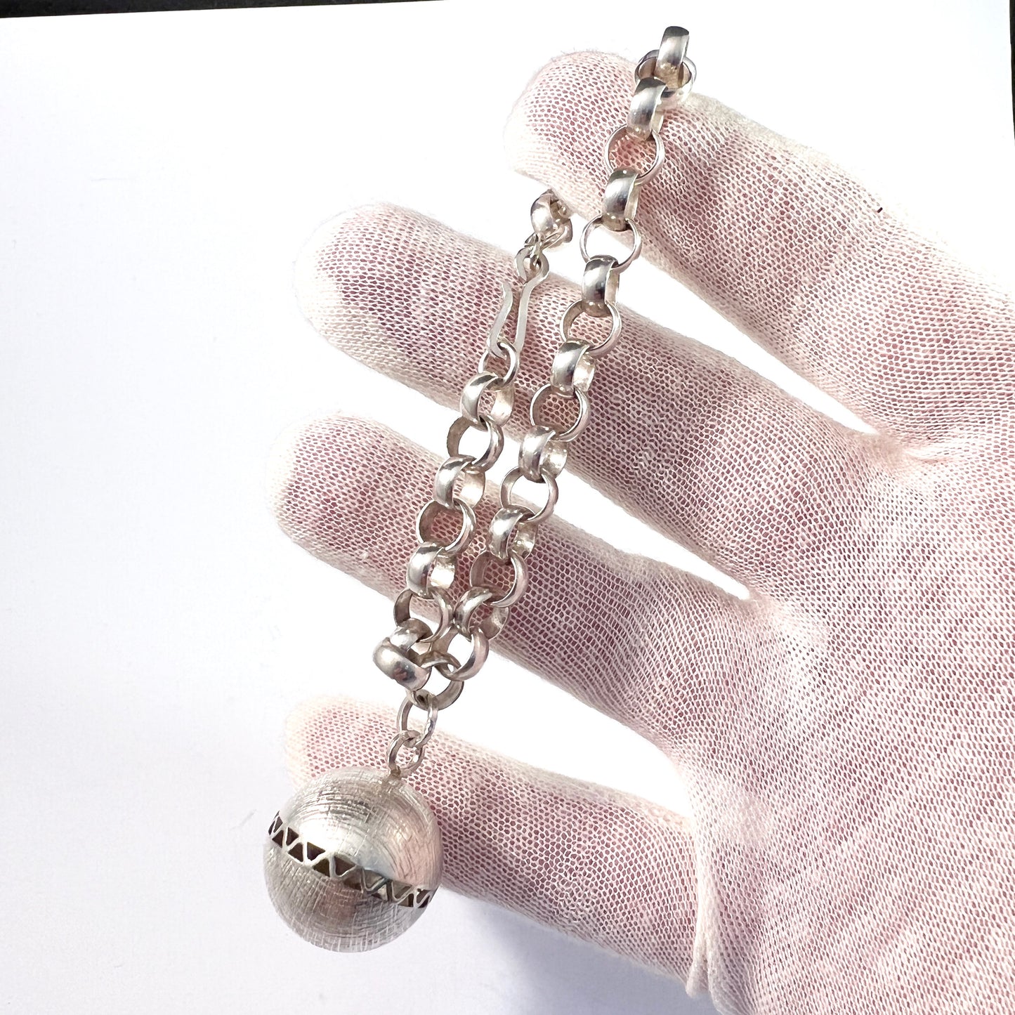 Antti Rahunen, Finland 1973. Sterling Bracelet w Large Ball Charm by Einari Ailio Finland.