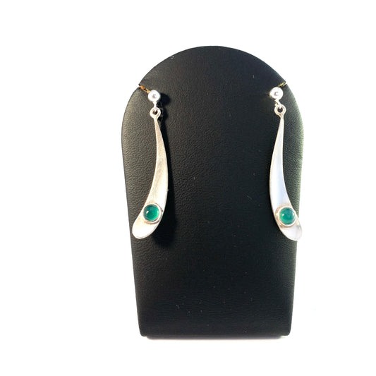 Rey Urban, Sweden 1955. Mid Century Modern Sterling Silver Chrysoprase Earrings. Signed.