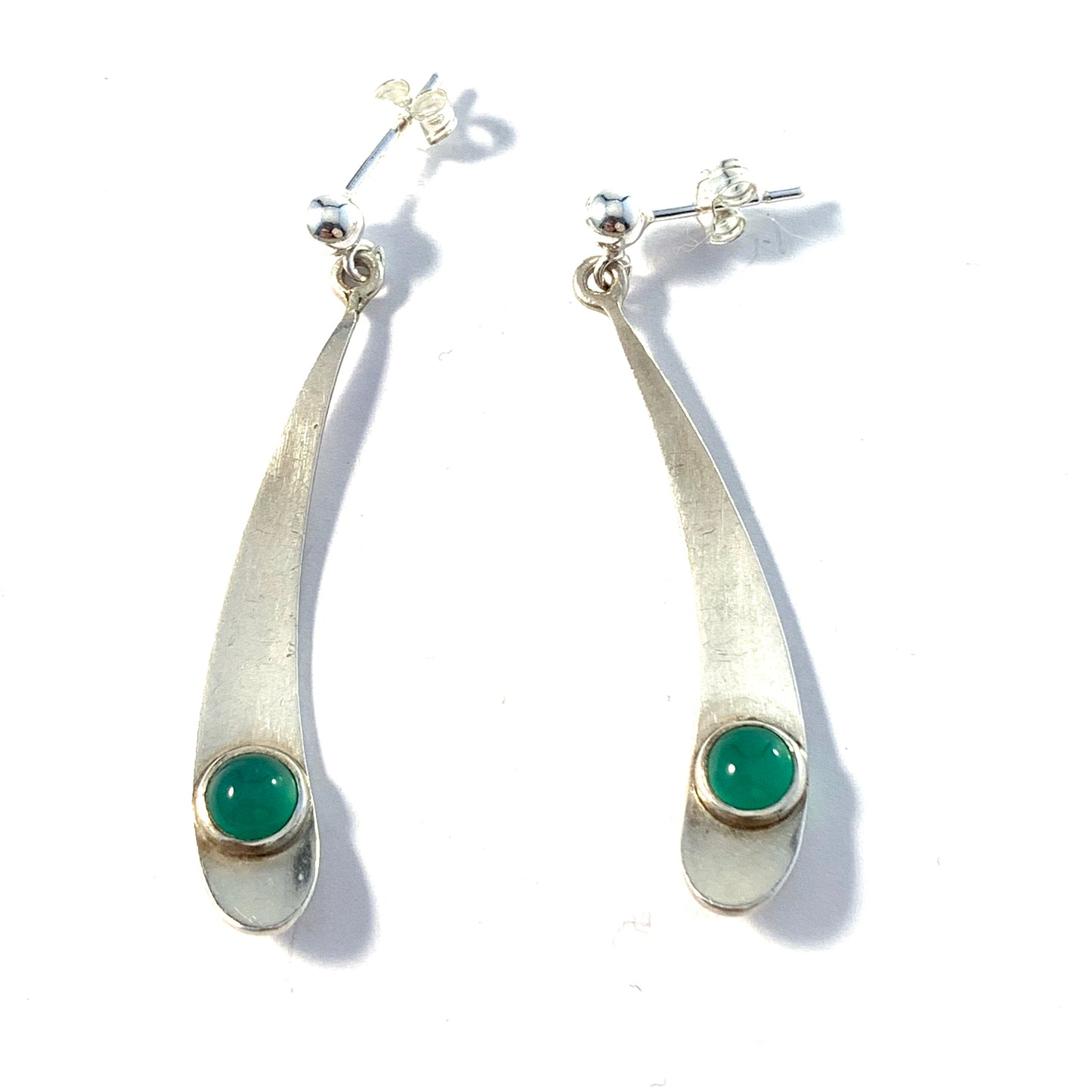 Rey Urban, Sweden 1955. Mid Century Modern Sterling Silver Chrysoprase Earrings. Signed.