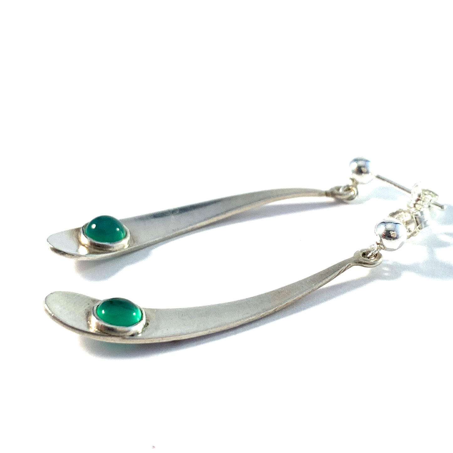 Rey Urban, Sweden 1955. Mid Century Modern Sterling Silver Chrysoprase Earrings. Signed.