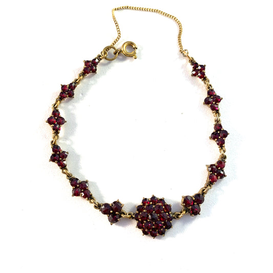 Antique Early 1900s Bohemian Garnet Gilt Metal Bracelet.