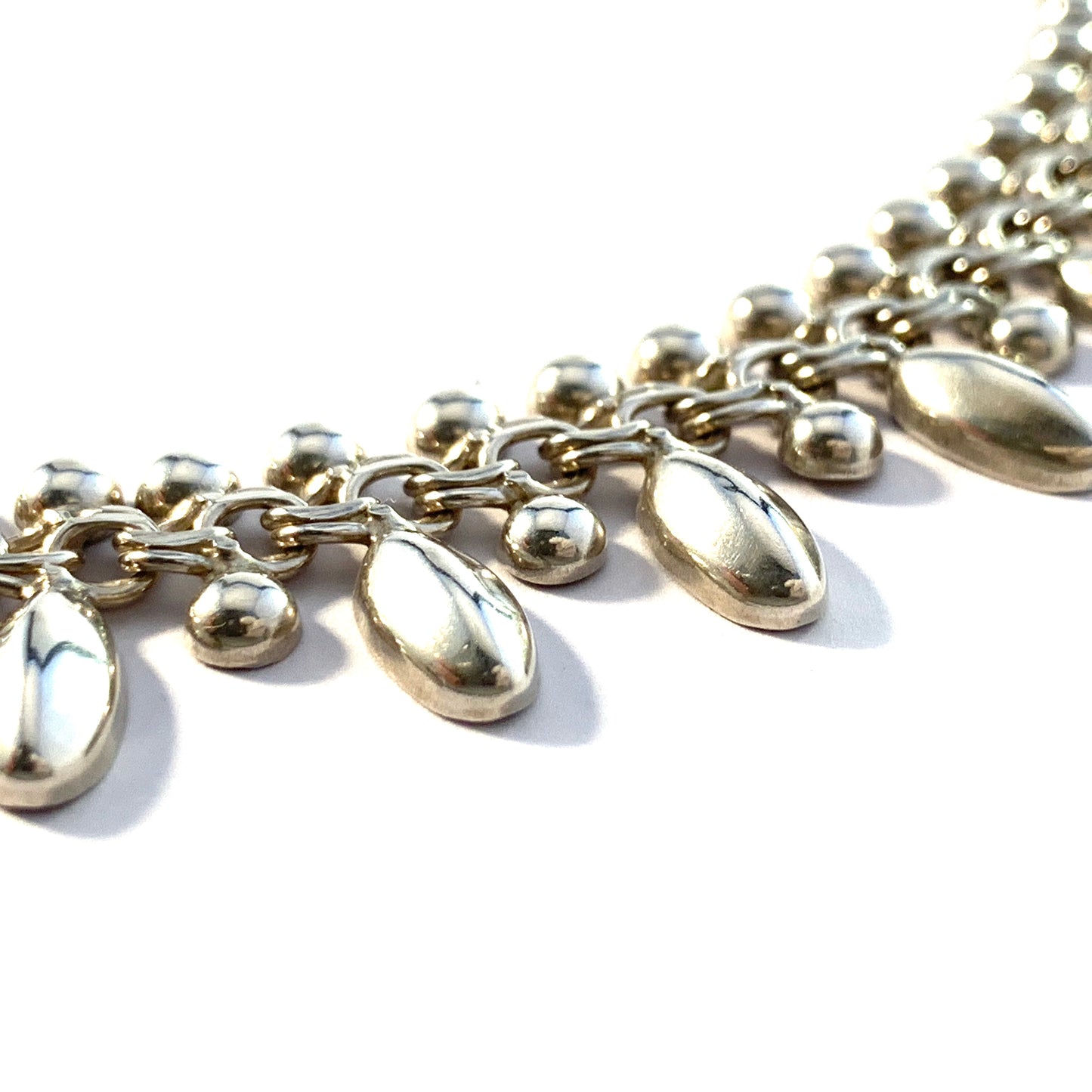 Sweden Mid Century Solid Silver Bismarck Necklace.