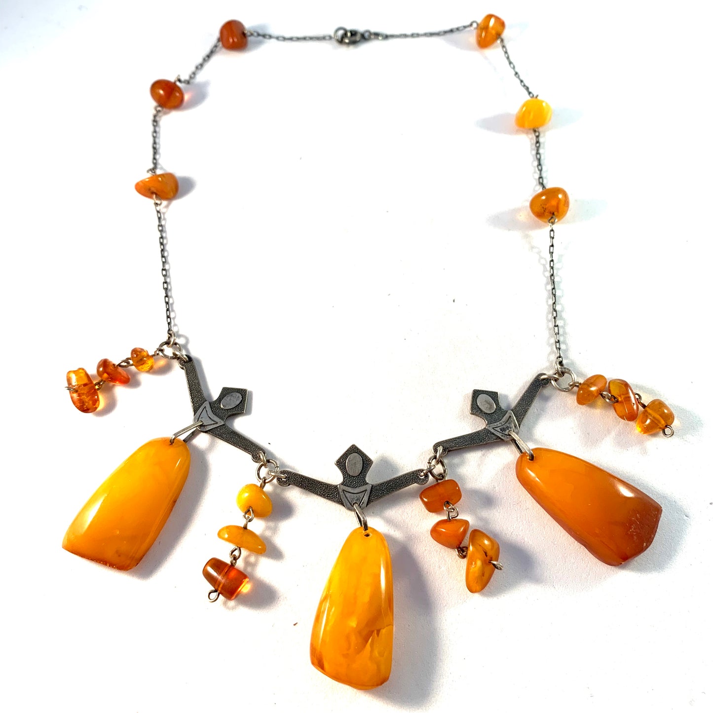 Russia, Soviet Era 1960s Solid 875 Silver Baltic Amber Necklace.
