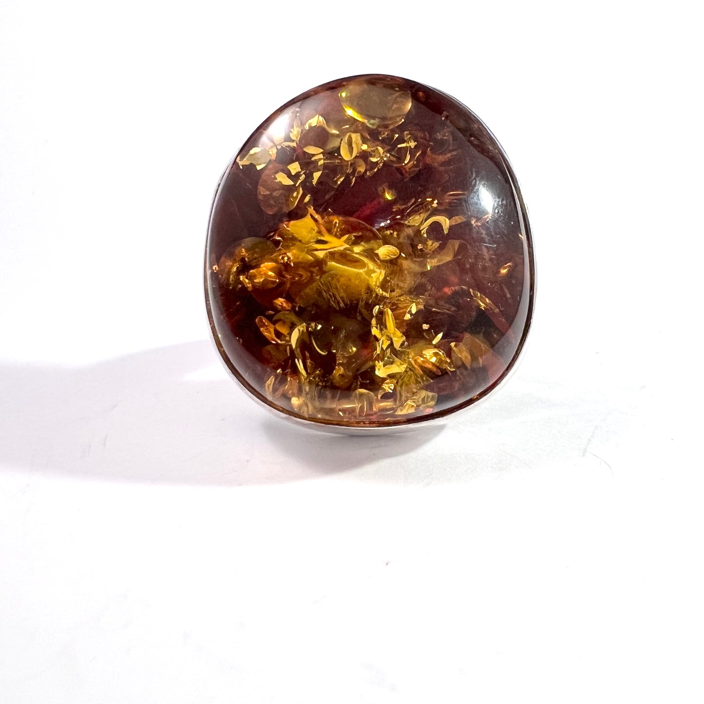 Maker JAM. Vintage Sterling Silver Huge Amber Ring.