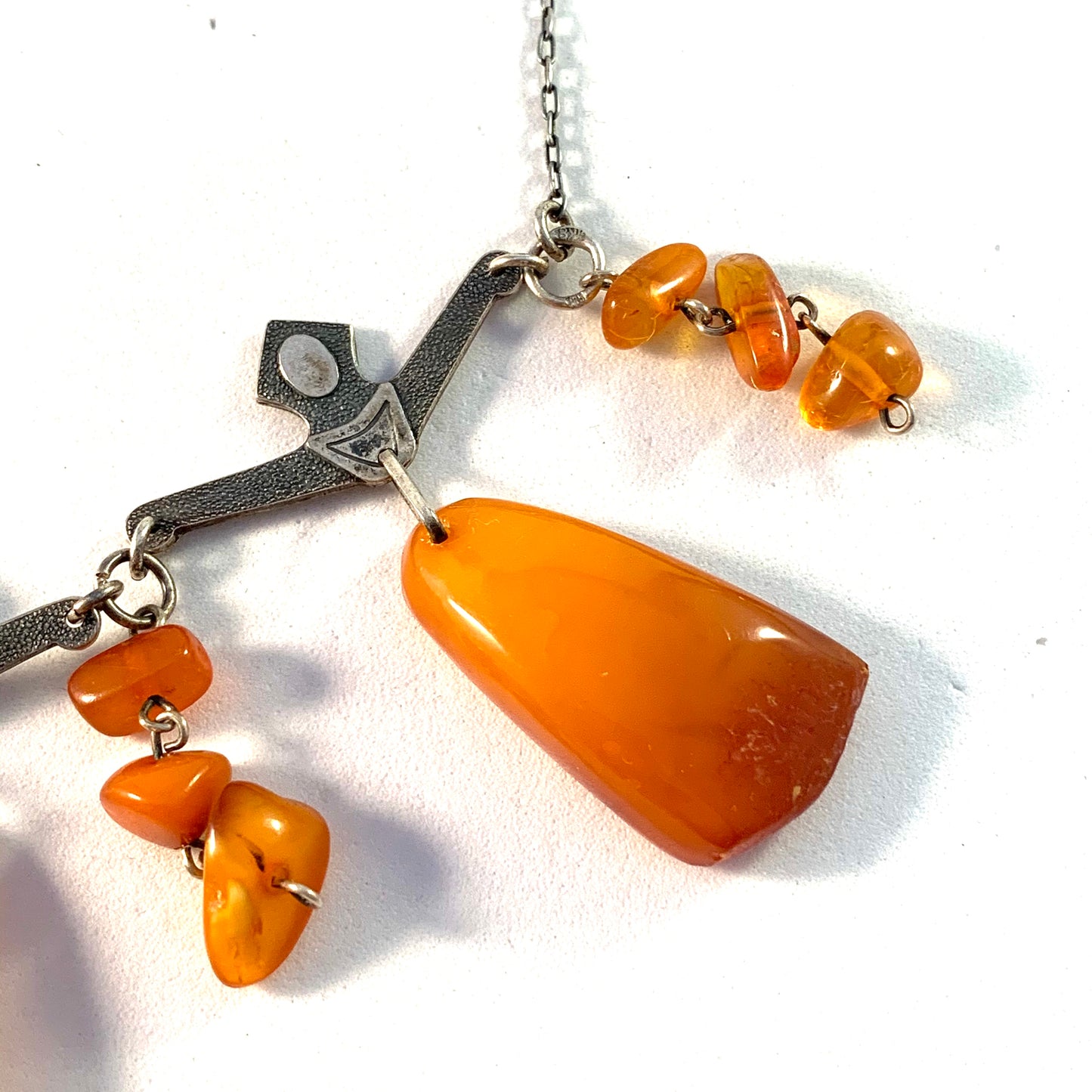 Russia, Soviet Era 1960s Solid 875 Silver Baltic Amber Necklace.