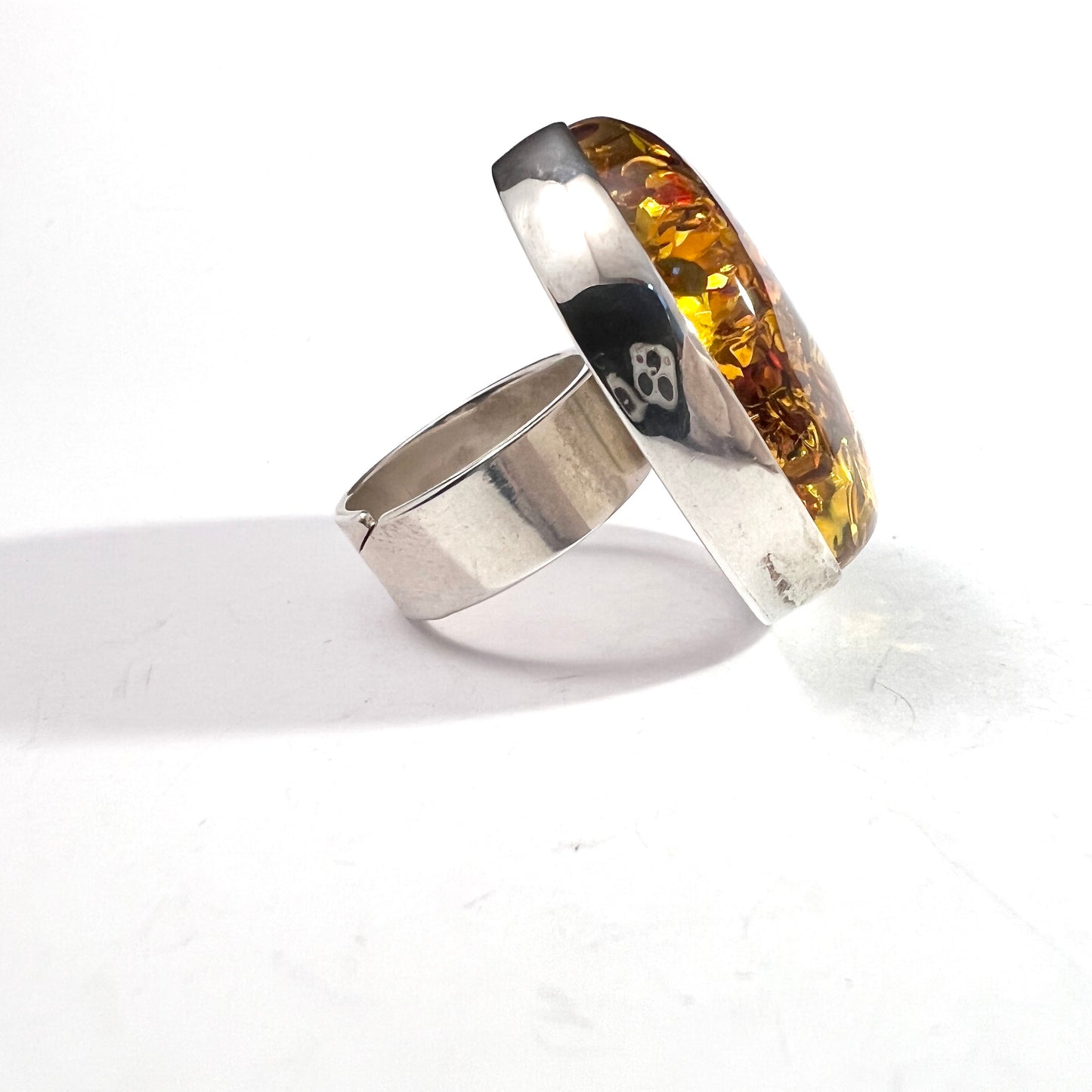 Maker JAM. Vintage Sterling Silver Huge Amber Ring.