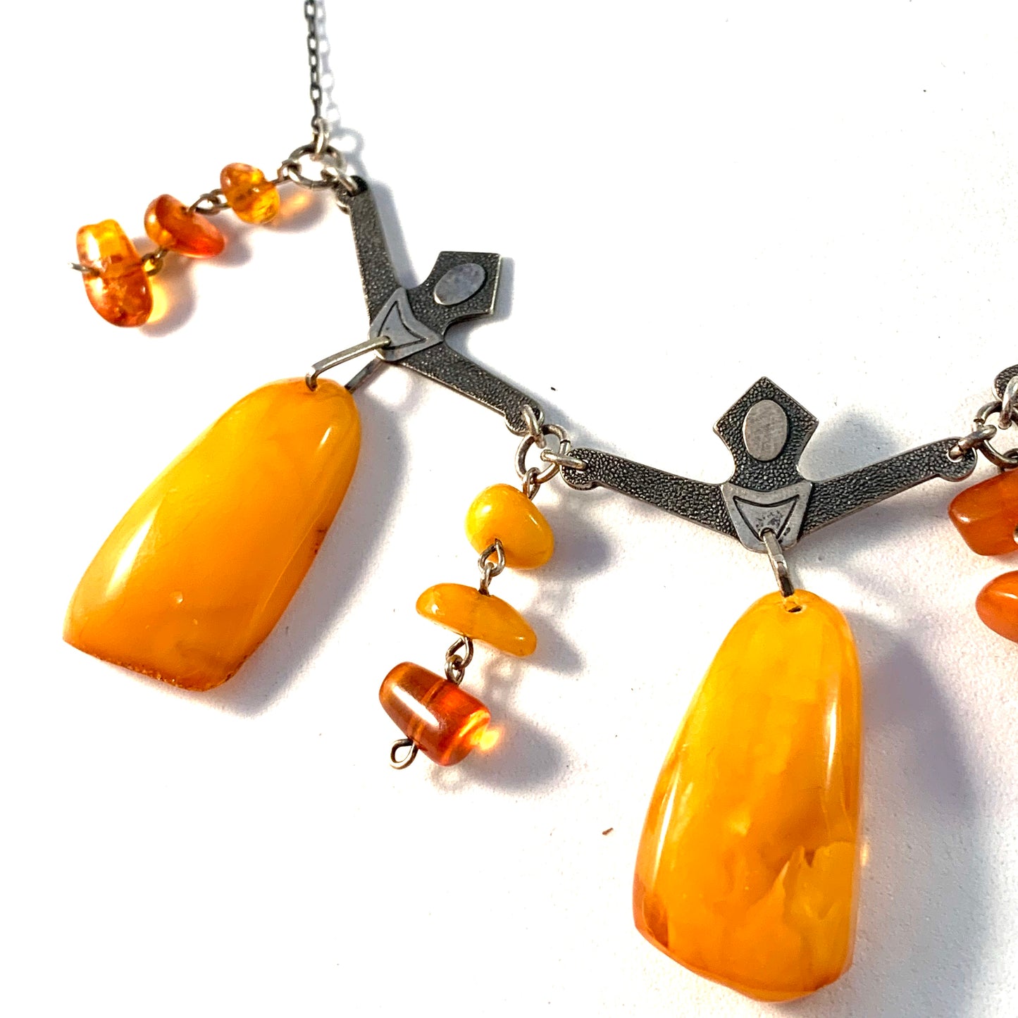 Russia, Soviet Era 1960s Solid 875 Silver Baltic Amber Necklace.