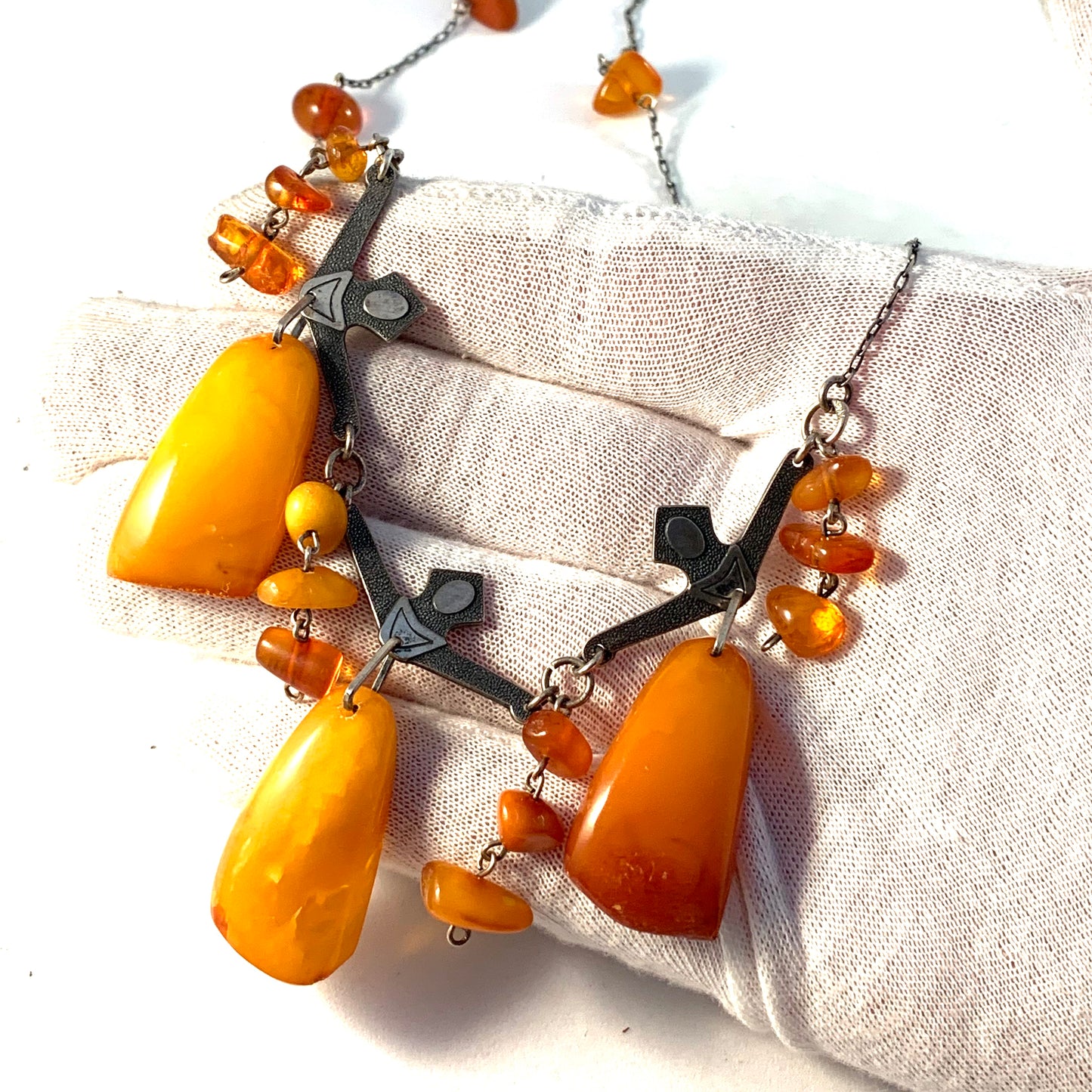 Russia, Soviet Era 1960s Solid 875 Silver Baltic Amber Necklace.
