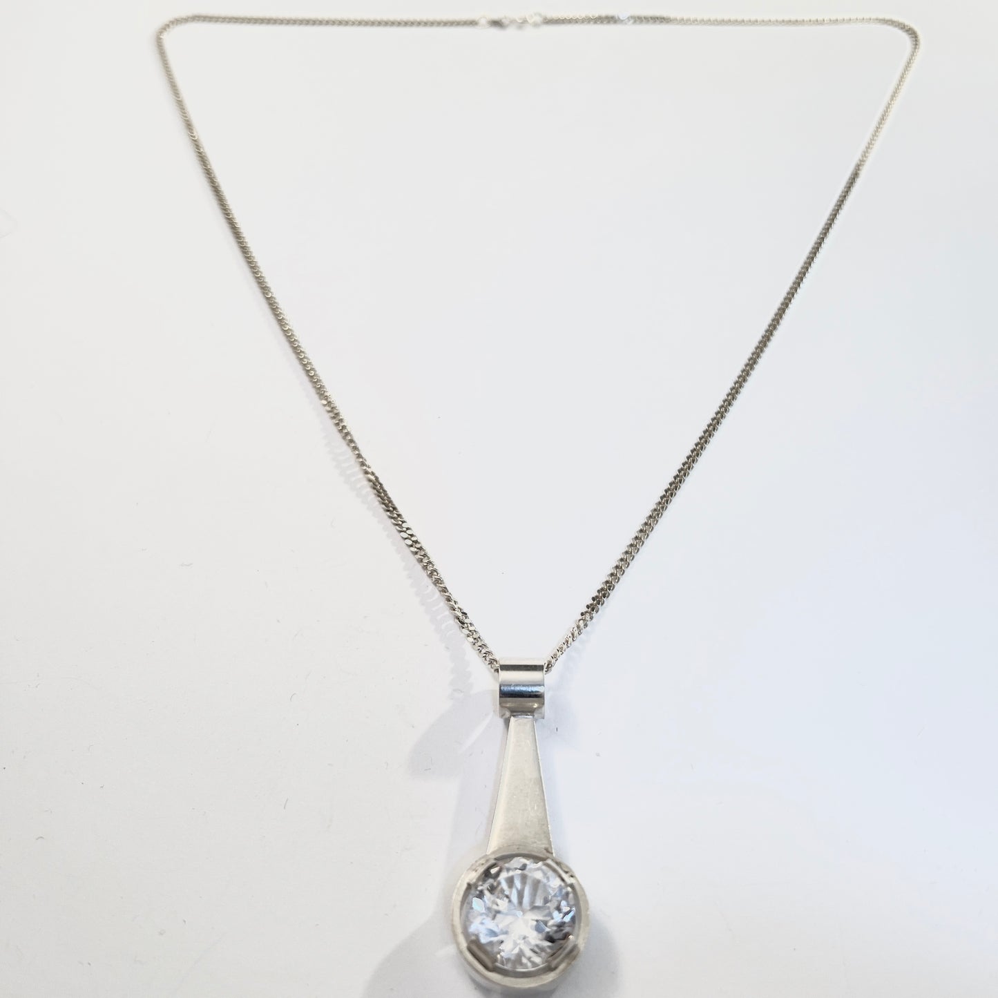 Ceson, Sweden 1968. Vintage Sterling Silver Rock Crystal Pendant Long Chain Necklace.