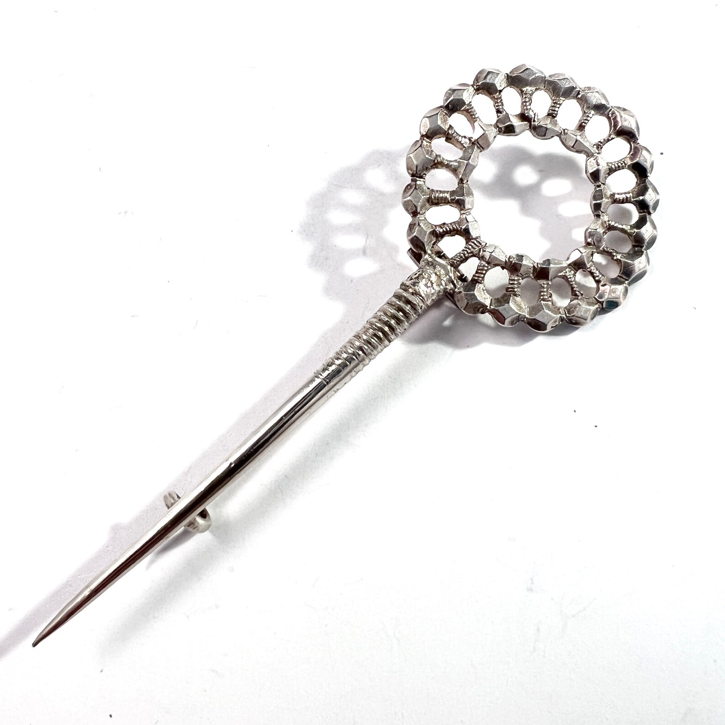 Amsterdam, late 1800s. Large Antique Victorian Solid Silver Pin Brooch.