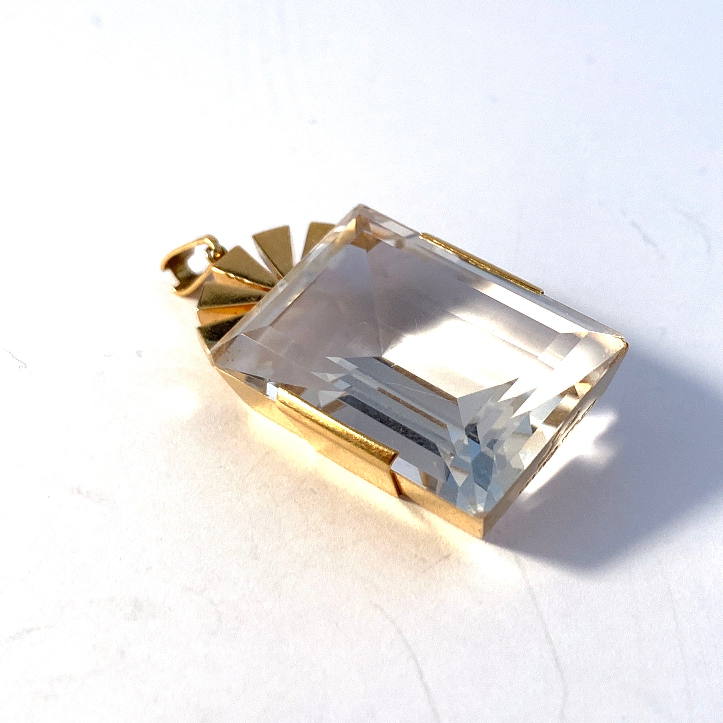 Atelje Stigbert, Sweden 1946. Vintage 18k Gold Rock Crystal Pendant. Signed.