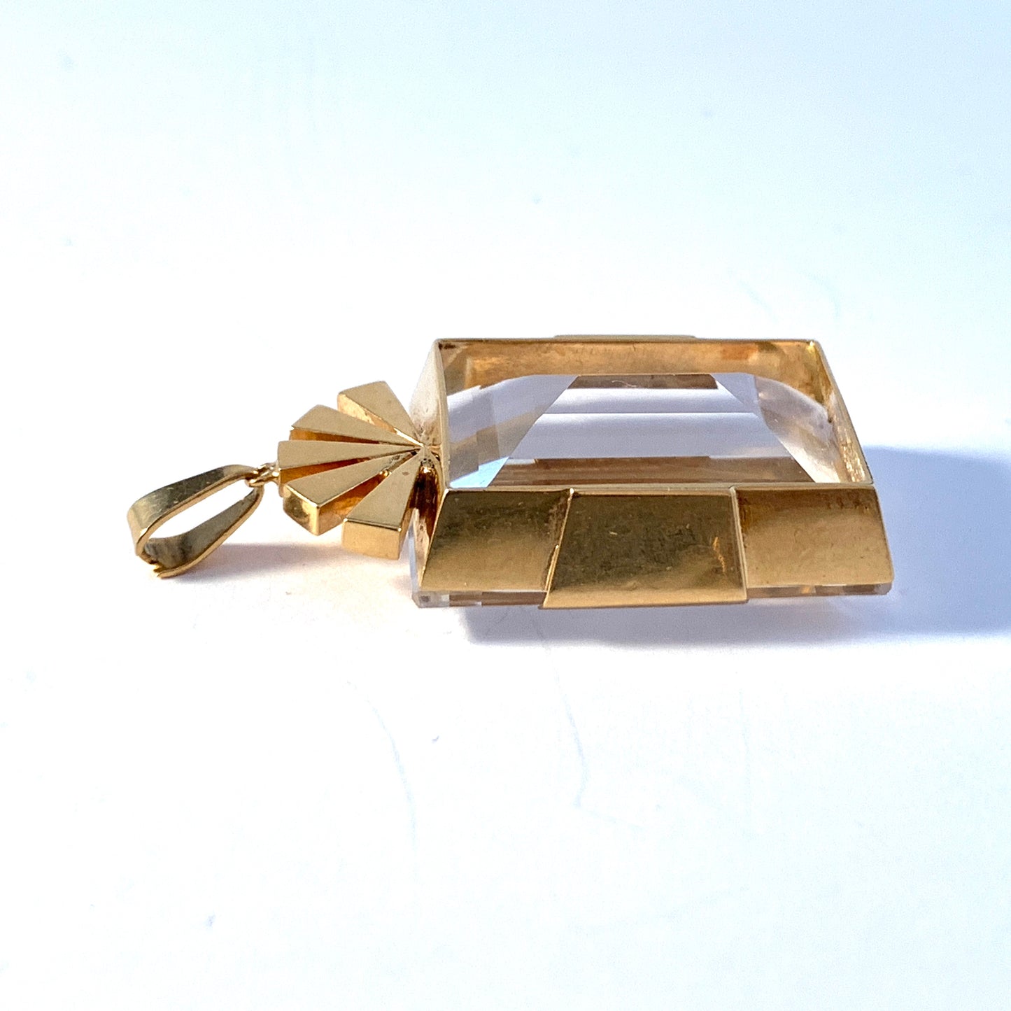 Atelje Stigbert, Sweden 1946. Vintage 18k Gold Rock Crystal Pendant. Signed.