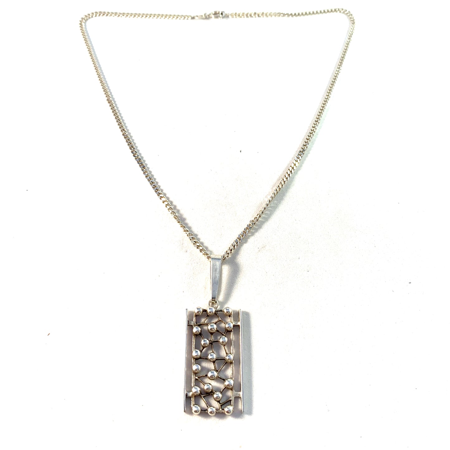 Italy 1970s Modernist Sterling Silver Pendant Necklace.