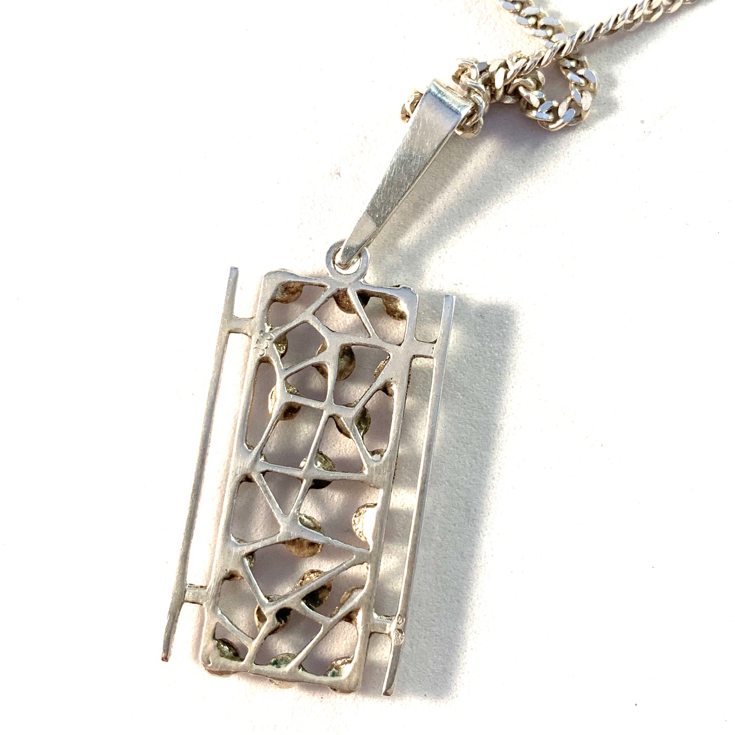 Italy 1970s Modernist Sterling Silver Pendant Necklace.