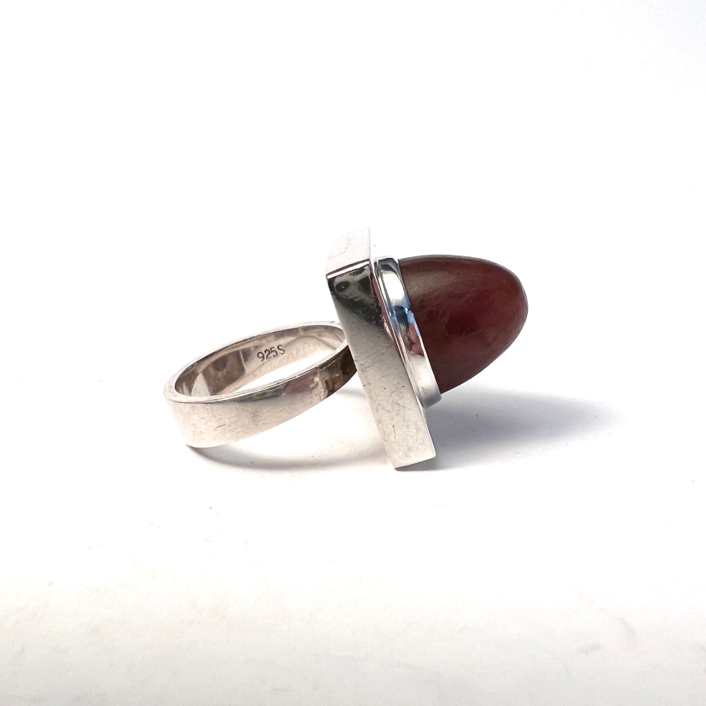 Einer Fehrn, Denmark 1960s Sterling Silver Amber Ring.