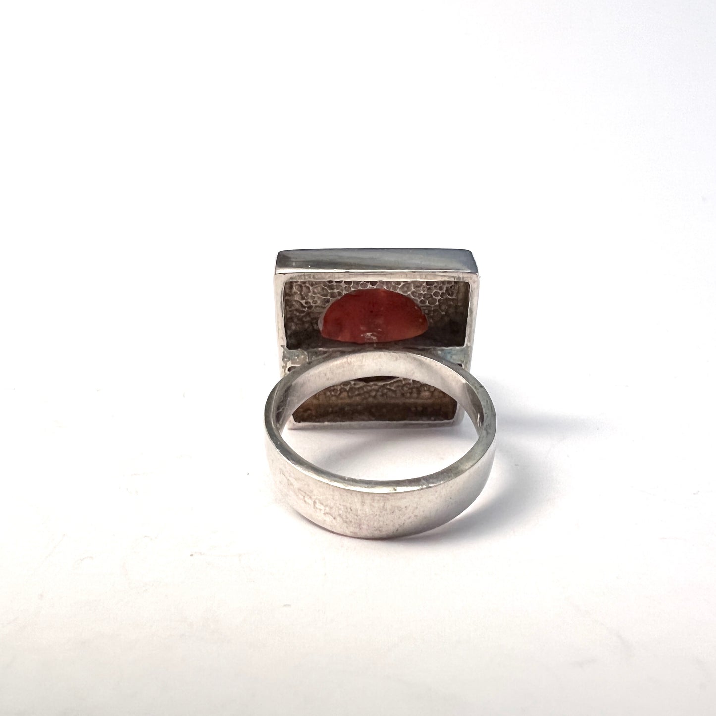 Einer Fehrn, Denmark 1960s Sterling Silver Amber Ring.