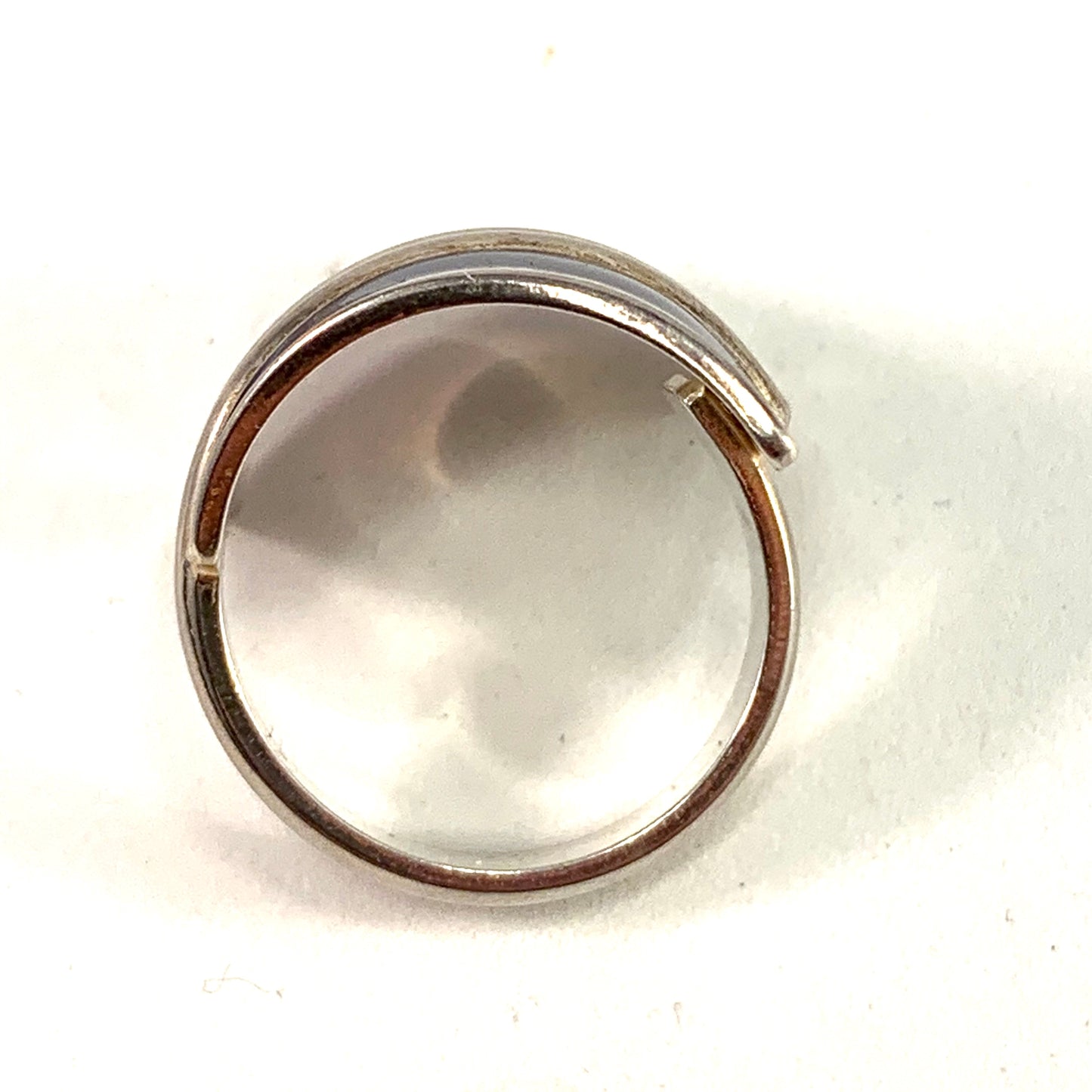 David-Andersen designer Millie Behrens Vintage Sterling Silver Blue Enamel Adjustable Size Ring.