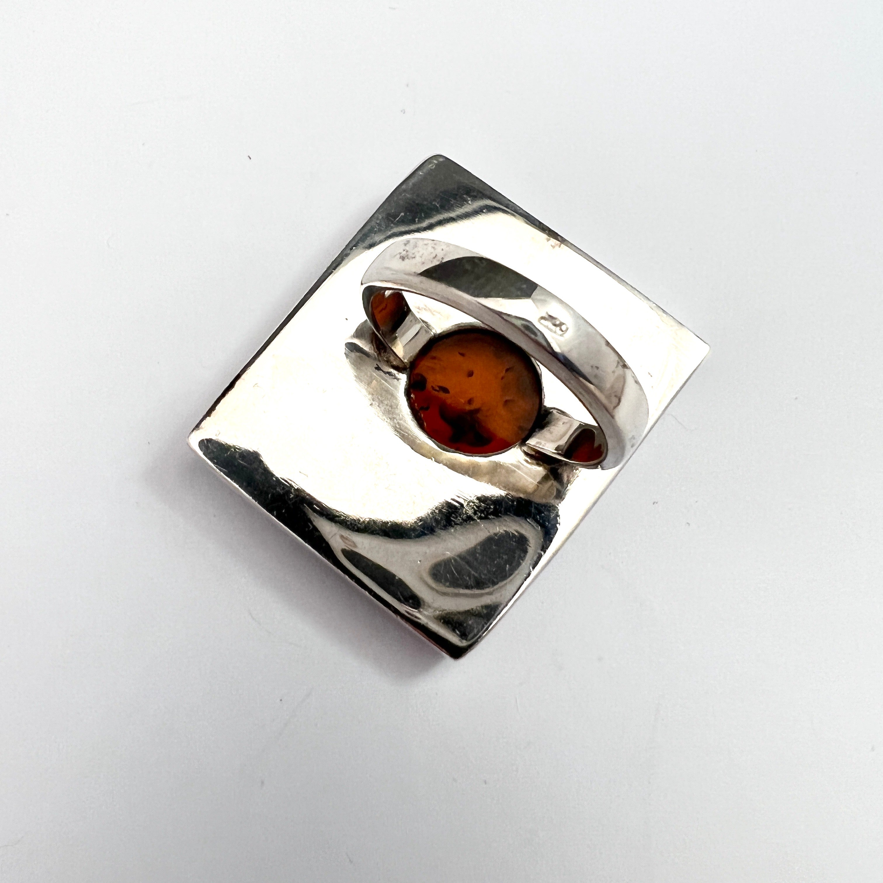 Bold Sterling Silver Amber Ring.