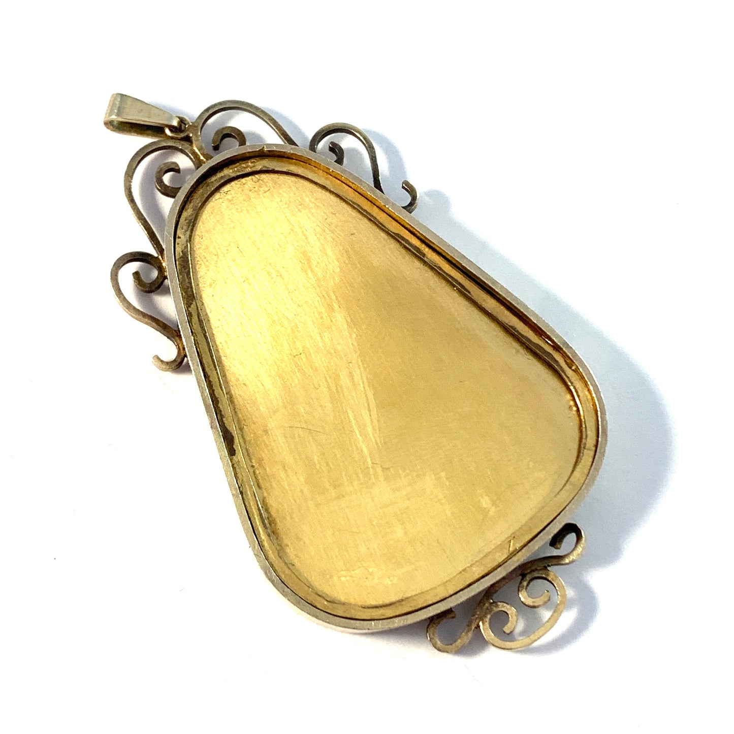 Wilhelm Harbeck, Sweden year 1946, Large Solid Silver Reverse Carved/Enamel Pendant.