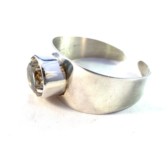 Lindström for Bengt Hallberg, Sweden 1960s Bold Sterling Silver Rock Crystal Cuff Bracelet.